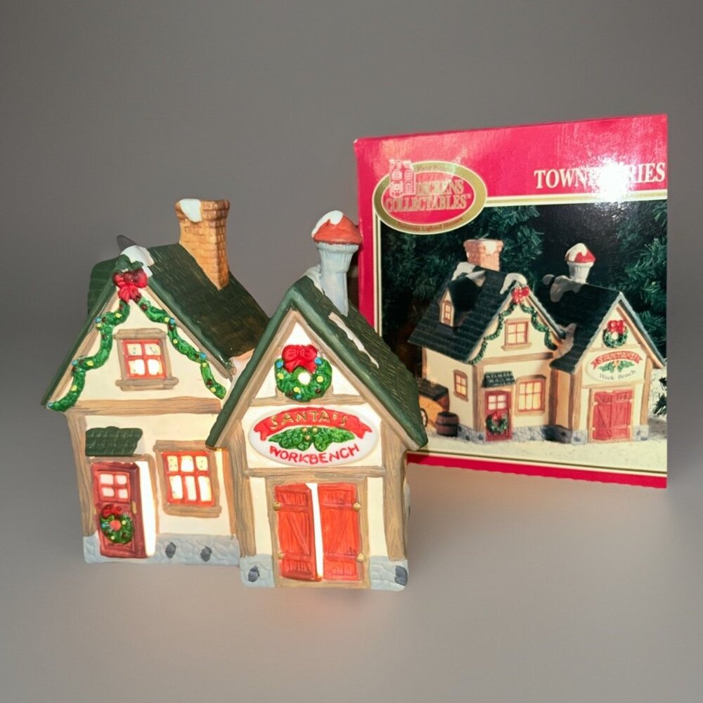 Vintage Dickens Keepsake 1994 SANTA'S WORKSHOP Porcelain Lighted House No Cord